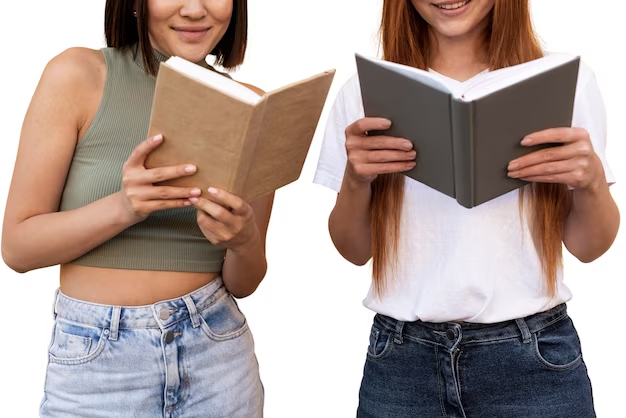 Two girls reading a book