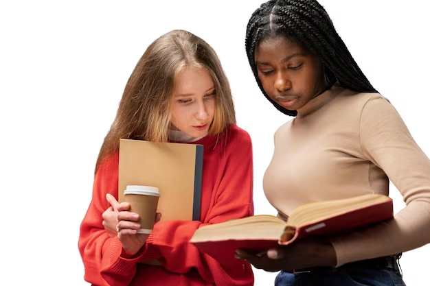 Two girls reading a book